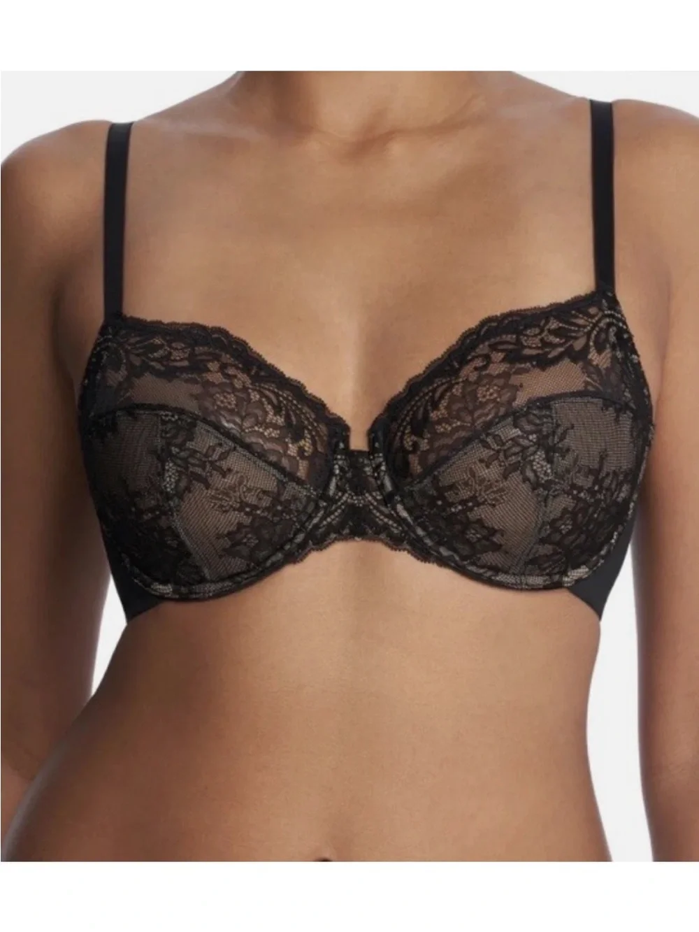 Natori 34D Feathers Refresh Unlined Underwire Bra NWOT 734331 Black Sexy